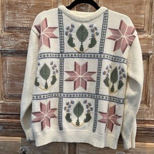 Alfred Dunner Vintage Cream & Pastel Sweater Grandma Cottagecore Cabin